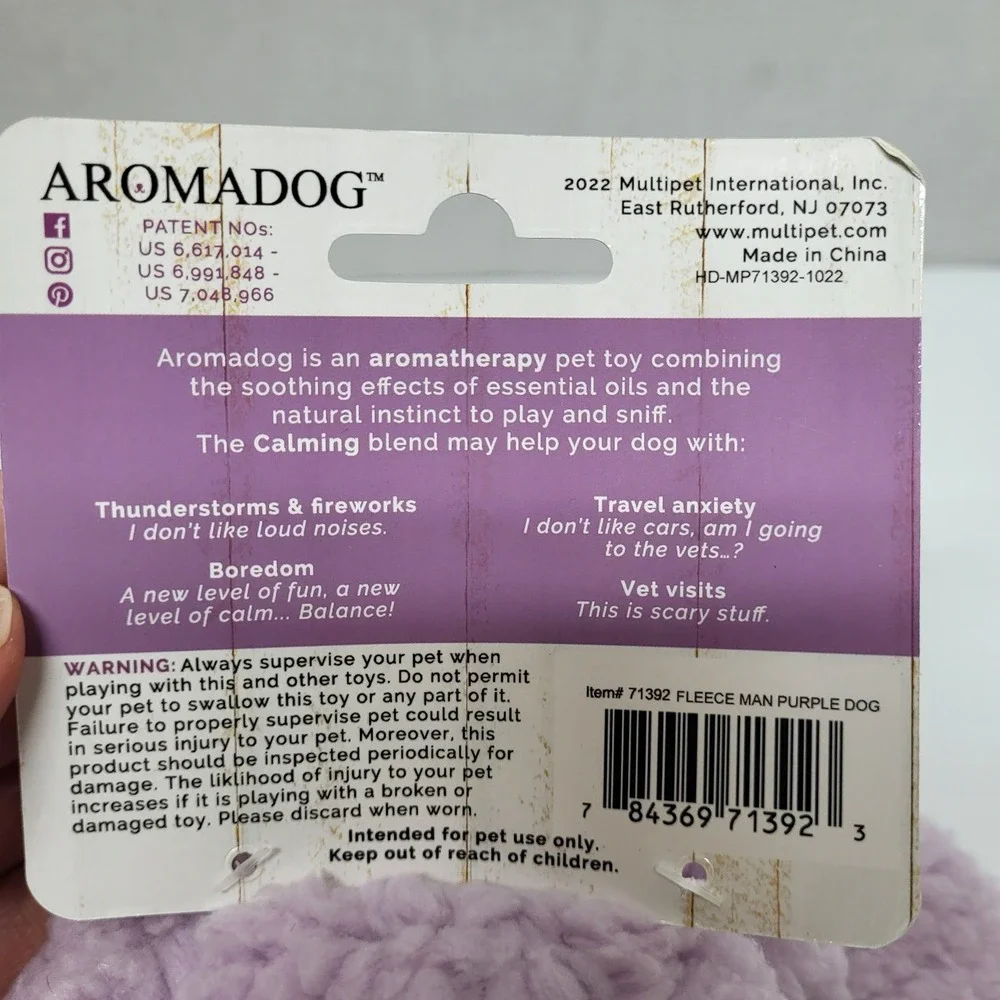 Multipet Aromadog Calming Lavender Scented Squeaky Fleece Man Purple Dog Toy